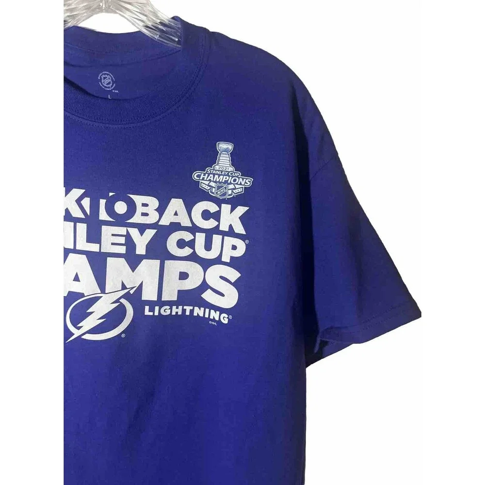 NHL Tampa Bay Lightning Back To Back Stanley Cup Champs 2021 T-shirt Size L